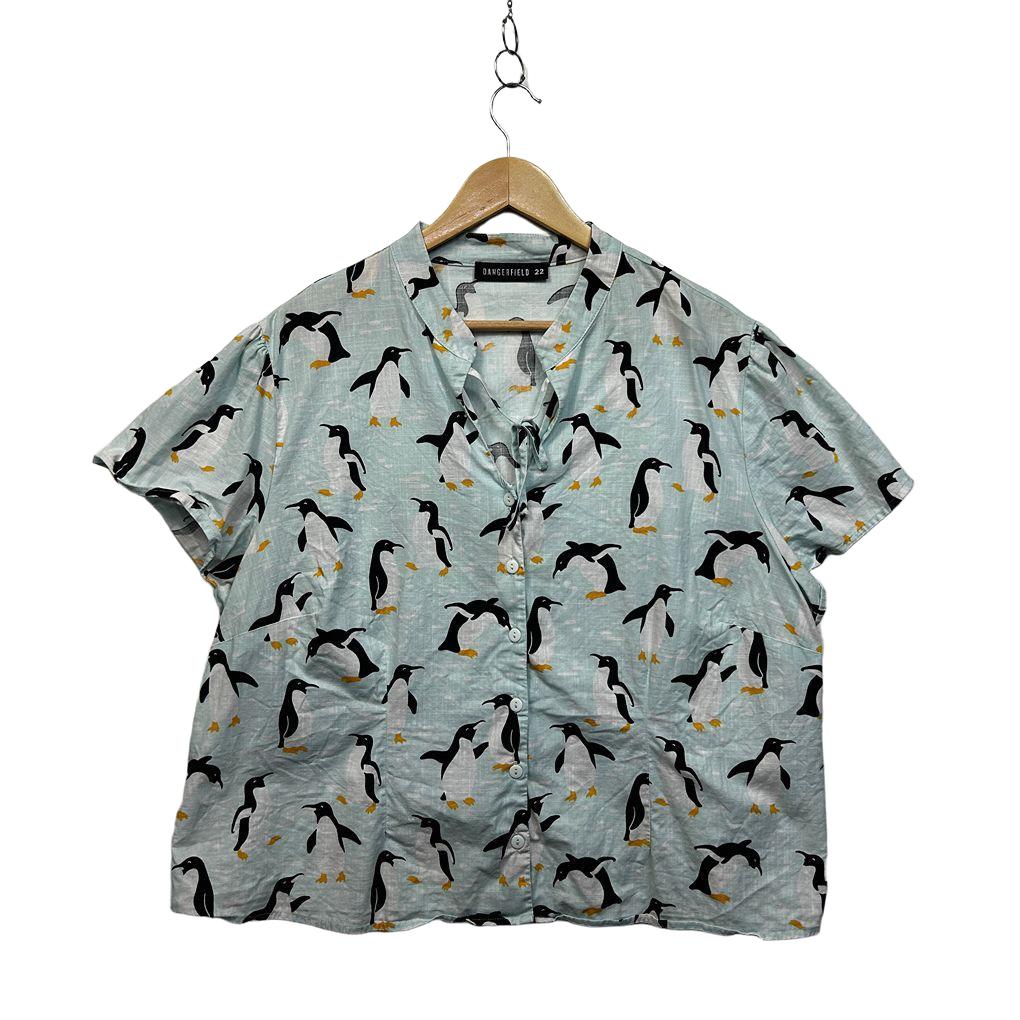 Dangerfield Penguin Blue Plus Size Cotton Shirt - Size 22