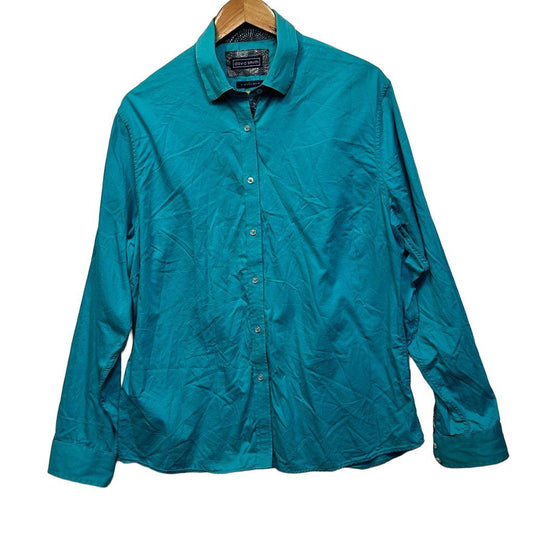 David Smith Teal Cotton Shirt - Size 18