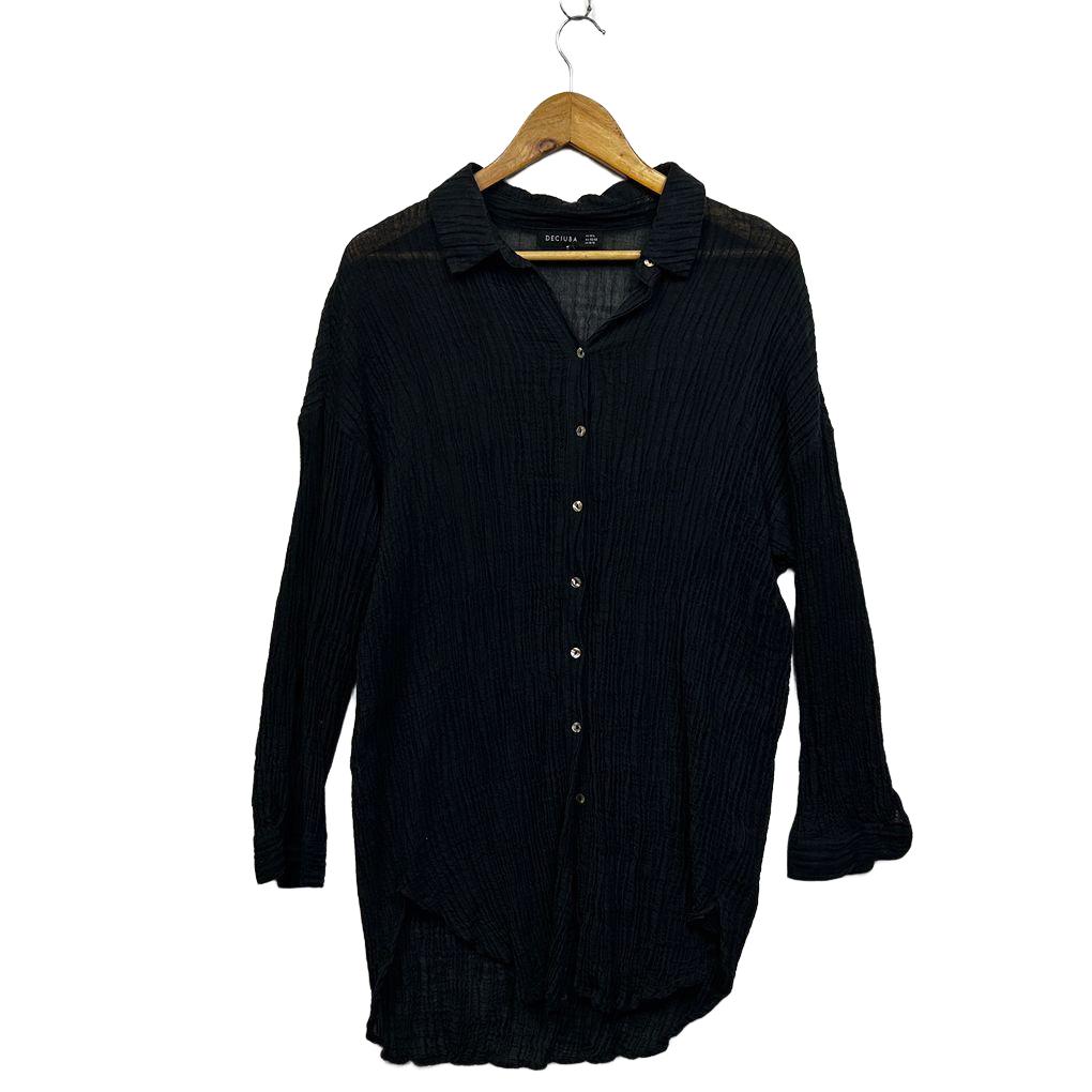 Decjuba Black Cotton Shirt Dress Coverup - Size M/L