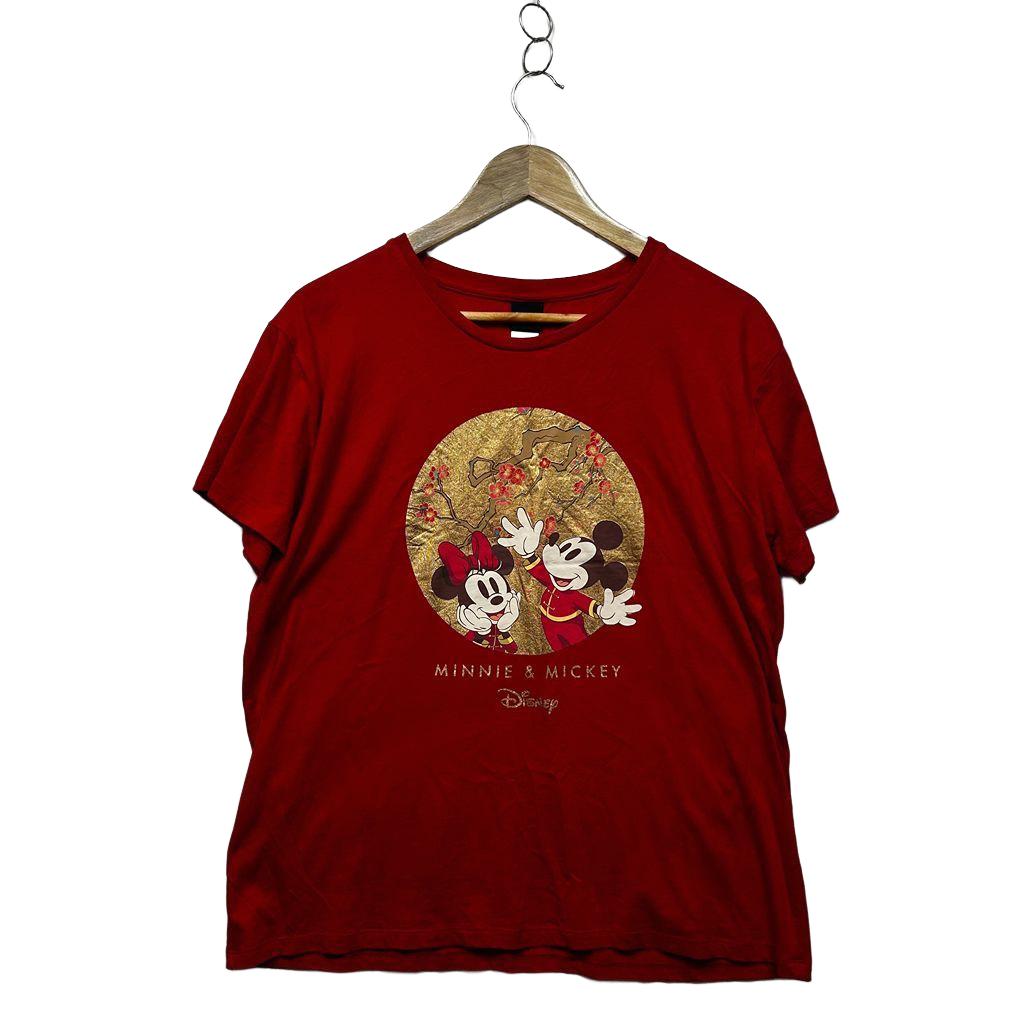 Disney Mickey Minnie Mouse Red Cotton T-Shirt - Size XL