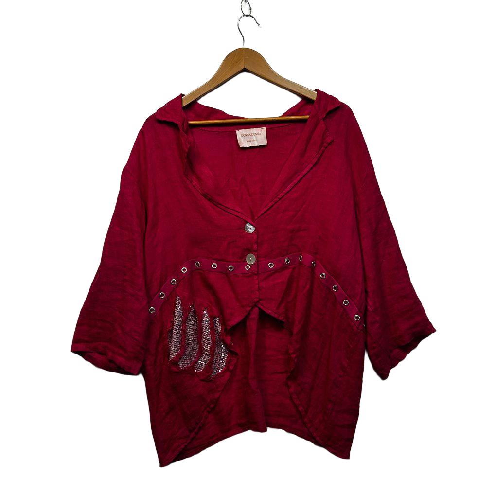 Donna Donna Italian Pink Linen Top - One Size 12/14/16