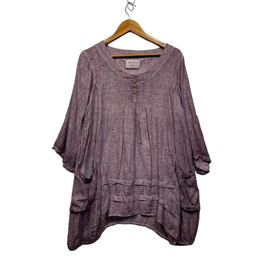 Donna Donna Purple Oversized Linen Top - Size S/M (Fit up to a 16)