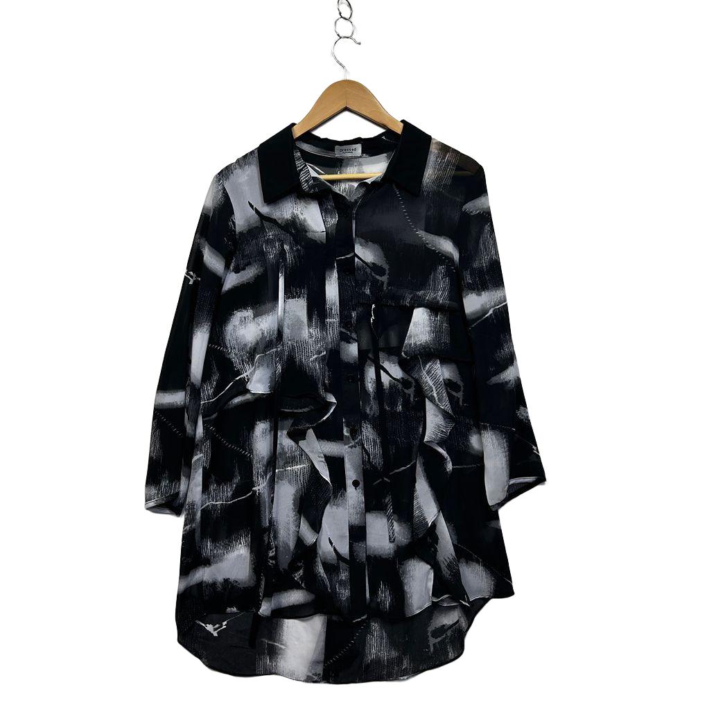 Dressed by Threadz Black Print Sheer Shirt - Size 16/18