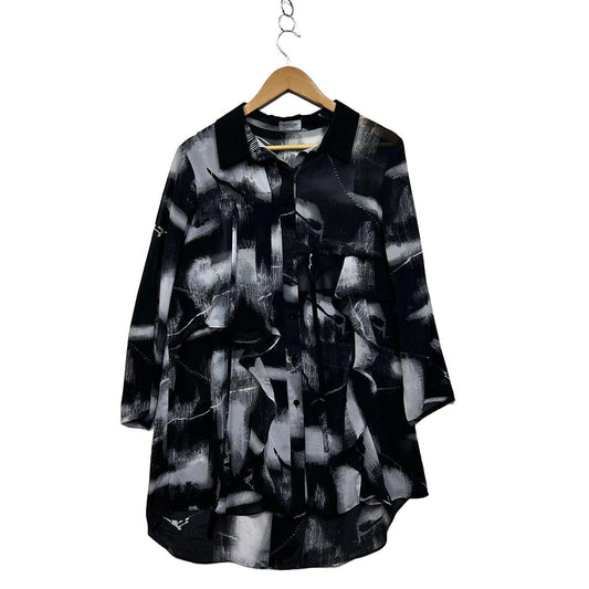 Dressed by Threadz Black Print Sheer Shirt - Size 16/18