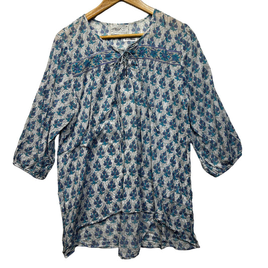 Dwij Blue Floral Cotton Top - Size 16 (Check description)
