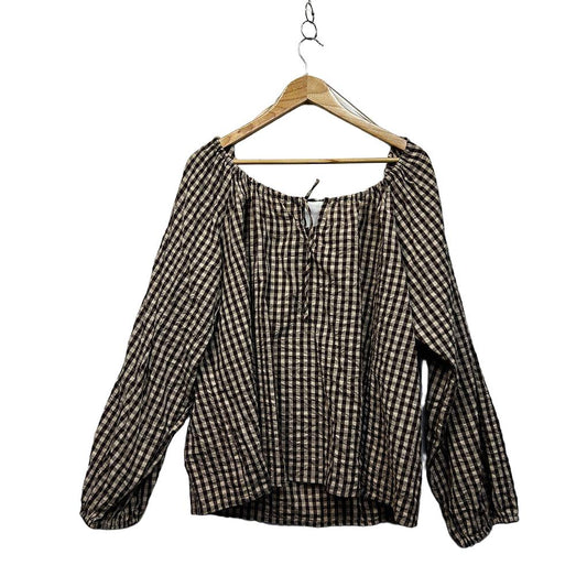 Ed-it-ed Chocolate Gingham Cotton Top - Size 16