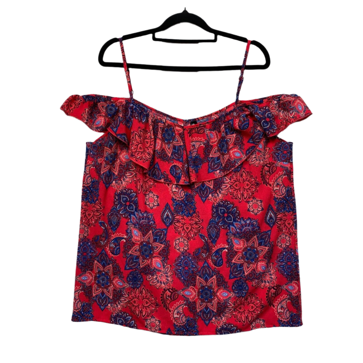 Edited Red Pink Floral Paisley Cold Shoulder Top - Size 14