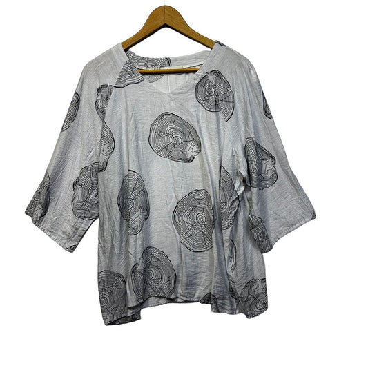 Elegant White Print Cotton Top - Size 18