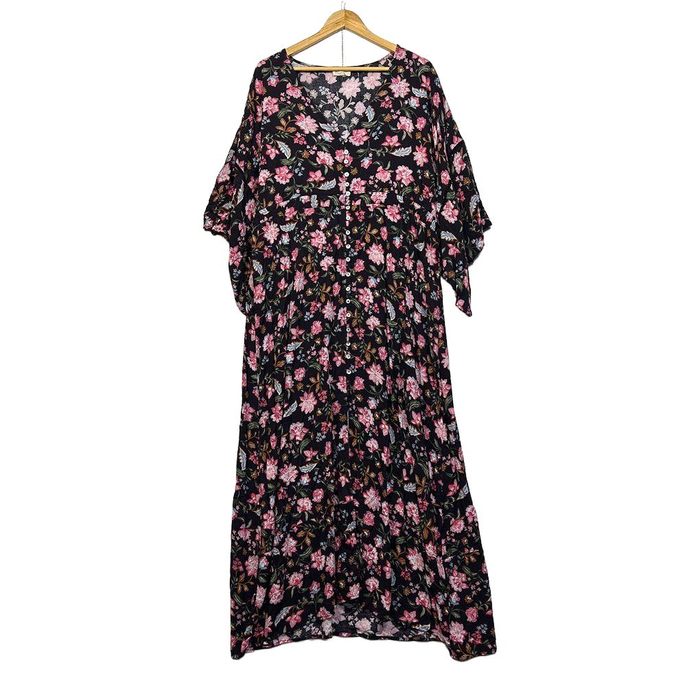 Ell Collection Black Floral Boho Dress - Size XL
