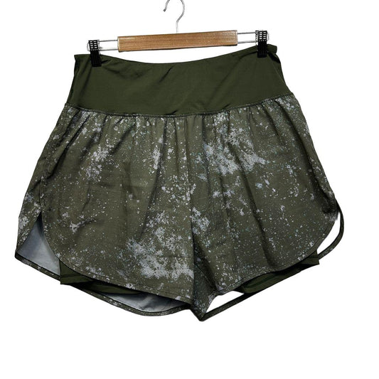 Ella & Voo Khaki Green Print Activewear Running Shorts - Size 18