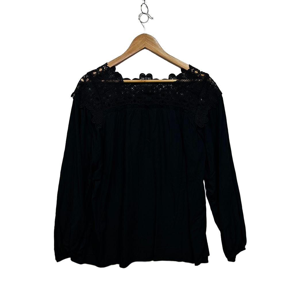 Embroidered Black Cotton Top - Size XL