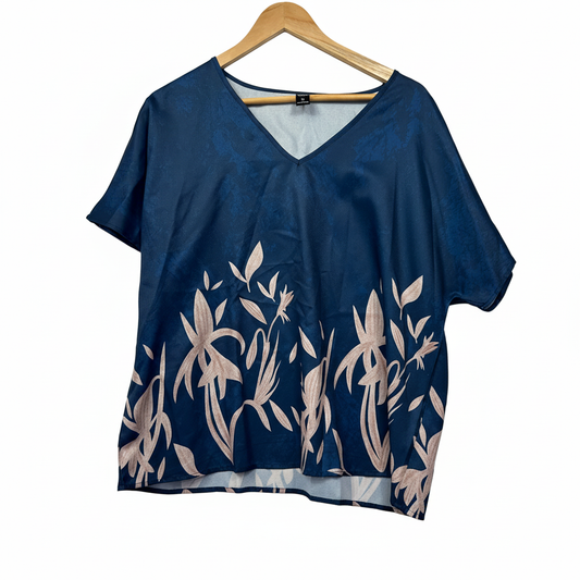 Emery Rose Navy Blue Floral Print Top - Size XL