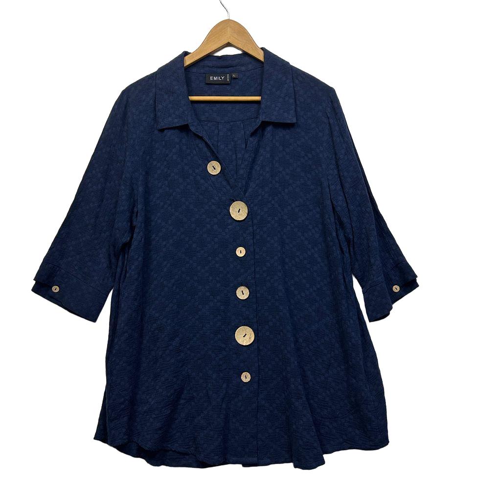 Emily Adams Navy Cotton Shirt - Size 16/18/L