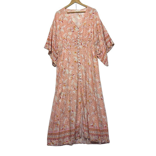 Erin Louise Pink Floral Boho Maxi Dress - Size L