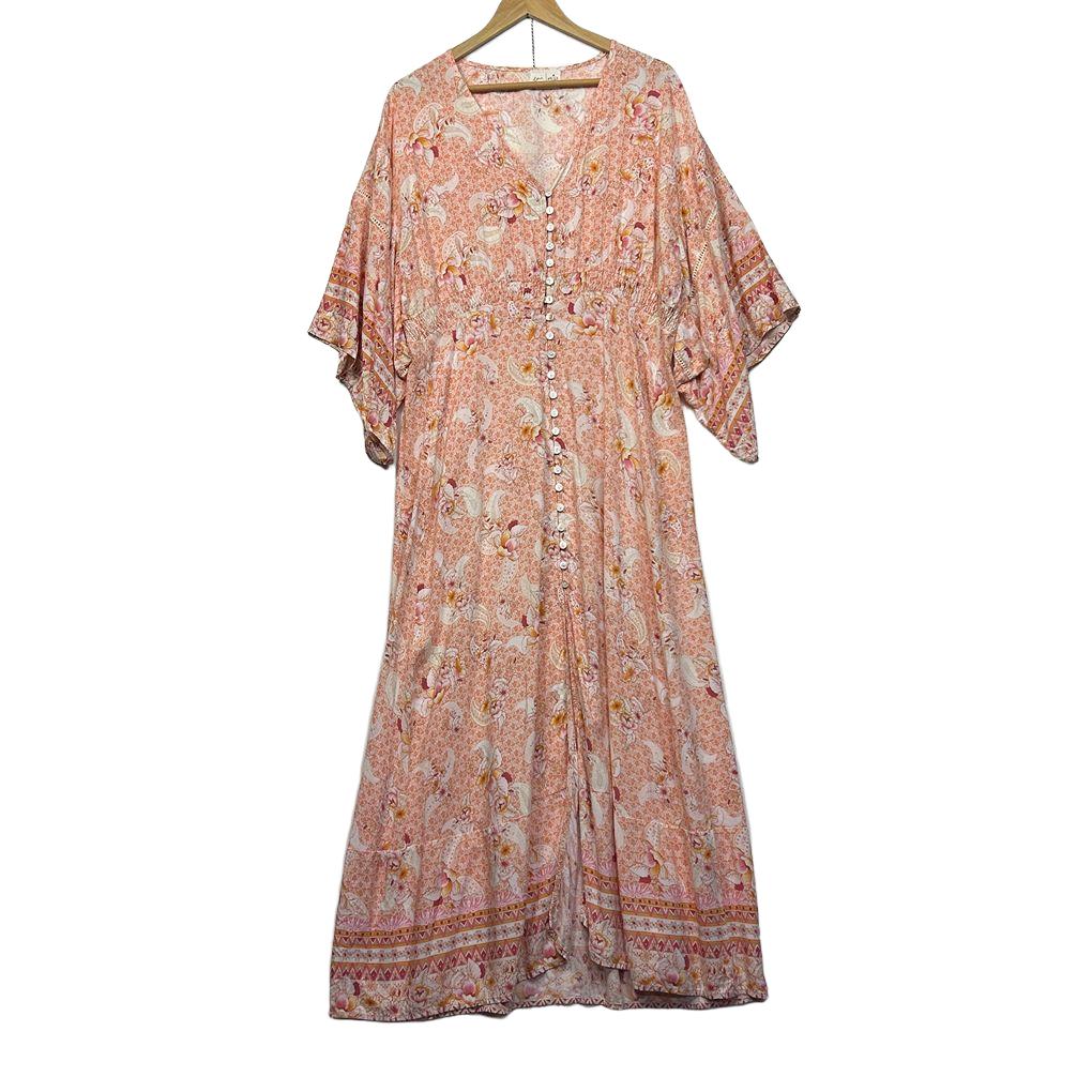 Erin Louise Pink Floral Boho Maxi Dress - Size L