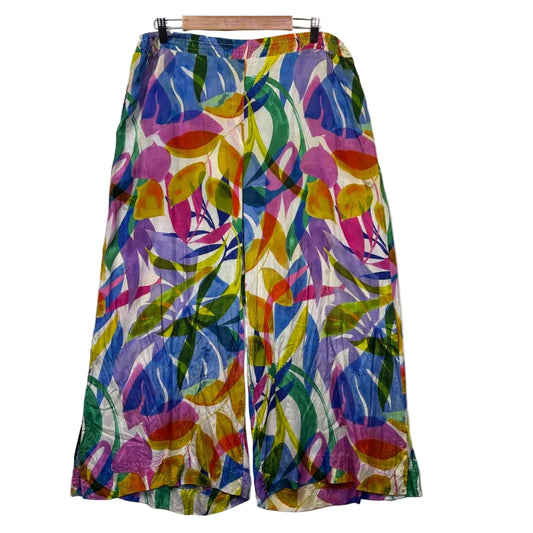 Colorful floral print pants front view