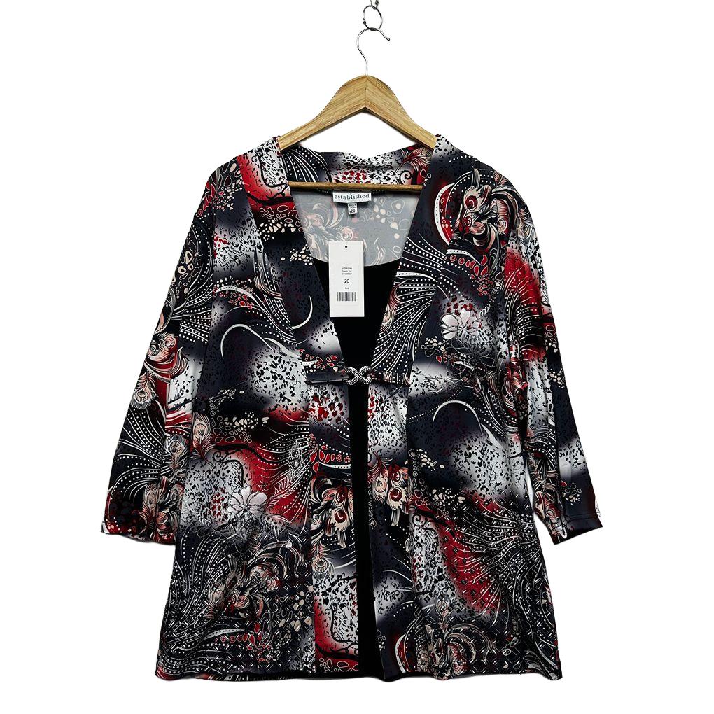 Established Black Plus Size Printed Top - Size 20
