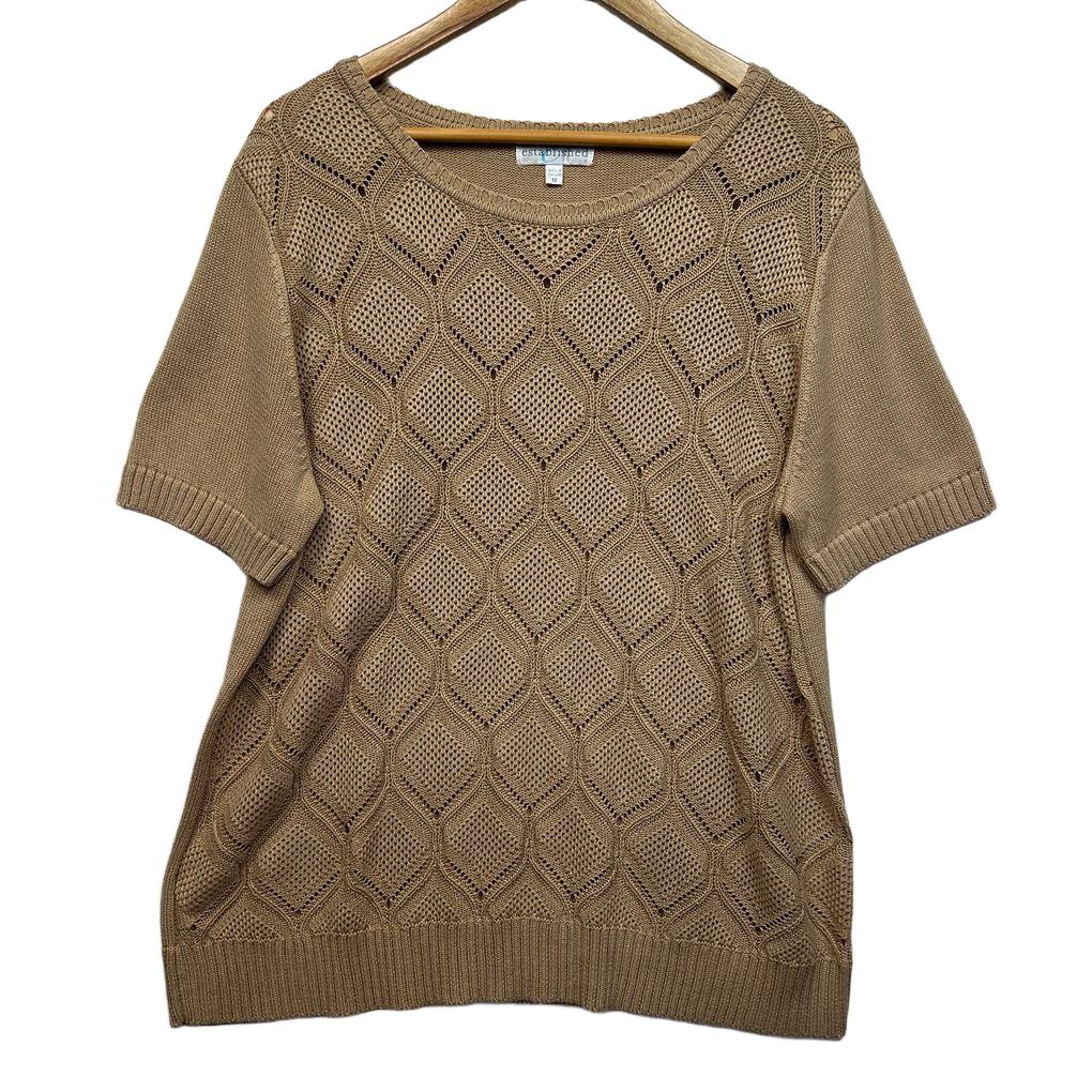 Established Tan Cotton Knit Top - Size 18