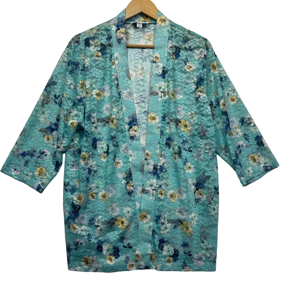 Established Teal Floral Kimono - Size 22