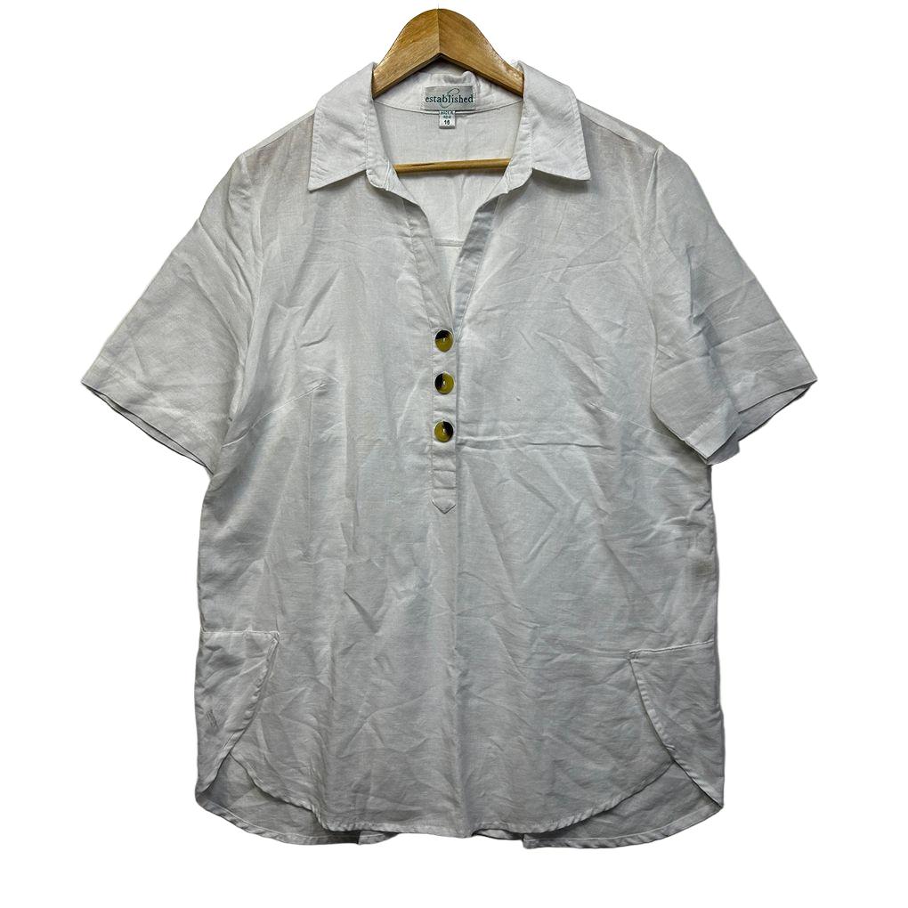 Established White Linen Collared Shirt - Size 16