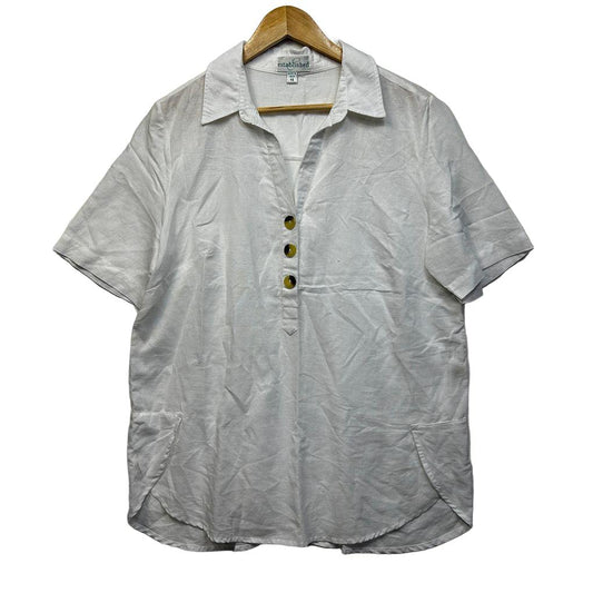 Established White Linen Collared Shirt - Size 16