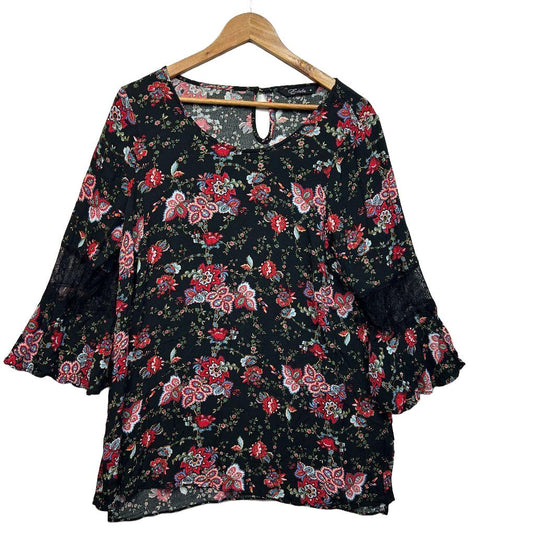 Estelle Black Floral Top - Size 16