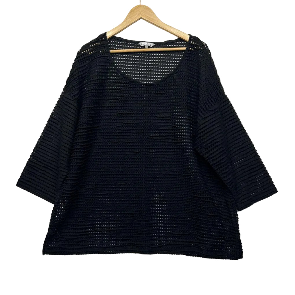Estelle Black Sheer Crochet Top - Size 20