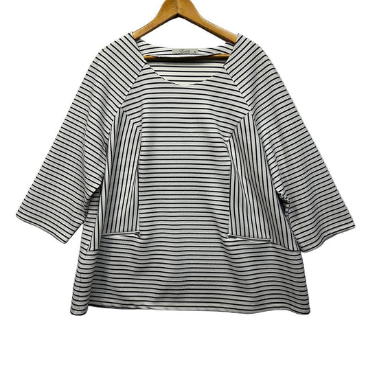 Estelle Black White Striped Plus Size Top - Size 22