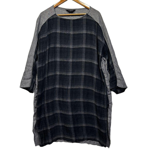 Evas Sunday Grey Check Linen Dress - Size M