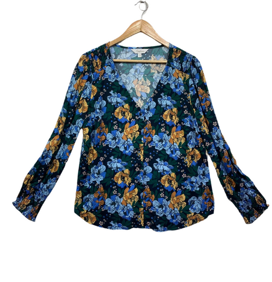 Capture Top Size 14 Blue Long Sleeve Multicoloured Floral Viscose