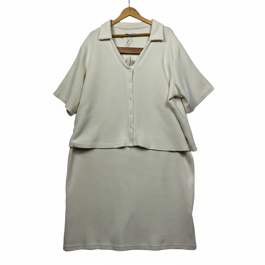Fayt The Label Cream Textured Two-Piece Top and Skirt Set - Size 22