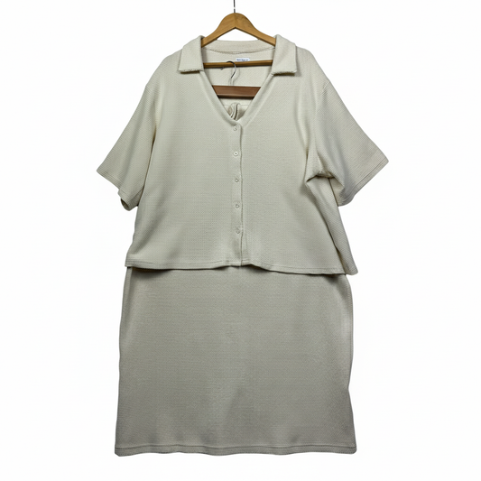 Fayt The Label Cream Textured Two-Piece Top and Skirt Set - Size 22