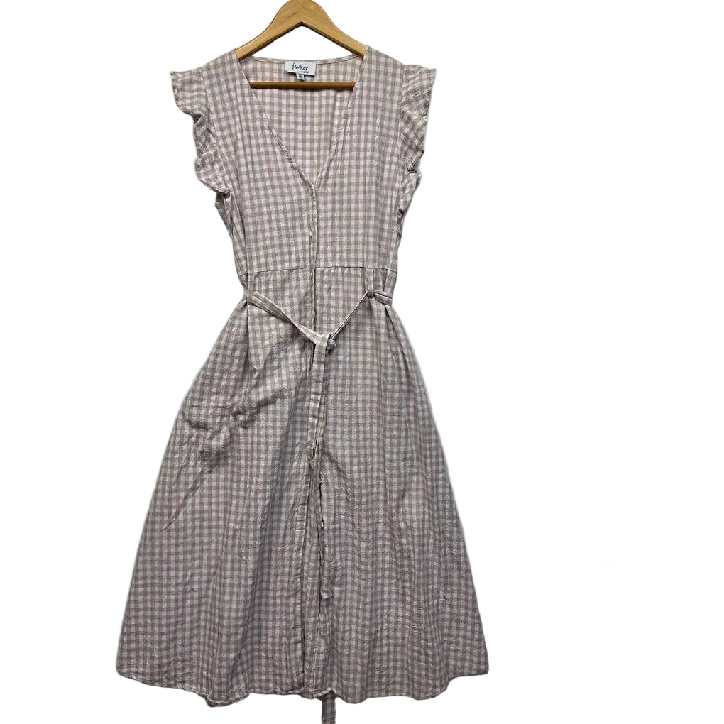 Feather + Noise Pink Check Cotton Dress - Size 16