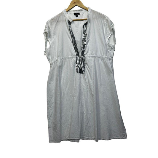 Firefly White Sequins Cotton Dress - Size XXL