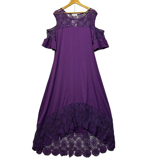 Flycurvy Purple Cold Shoulder Lace Trim Dress - Size 3XL