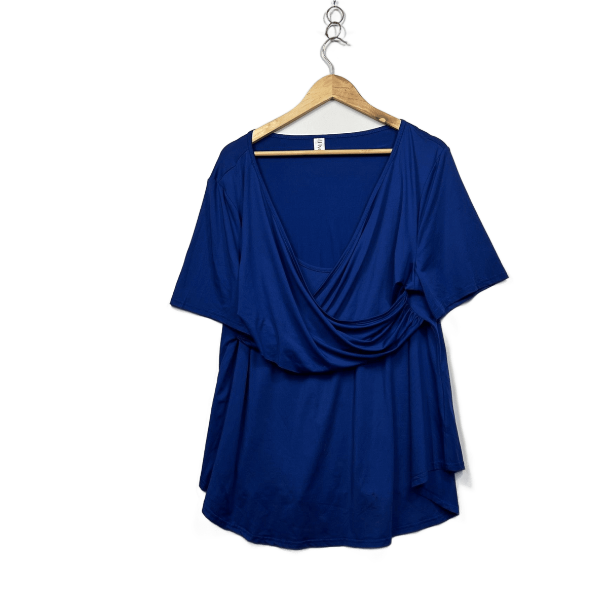 Flycurvy Royal Blue Plus Size Drape Front Short Sleeve Top - Size 2XL