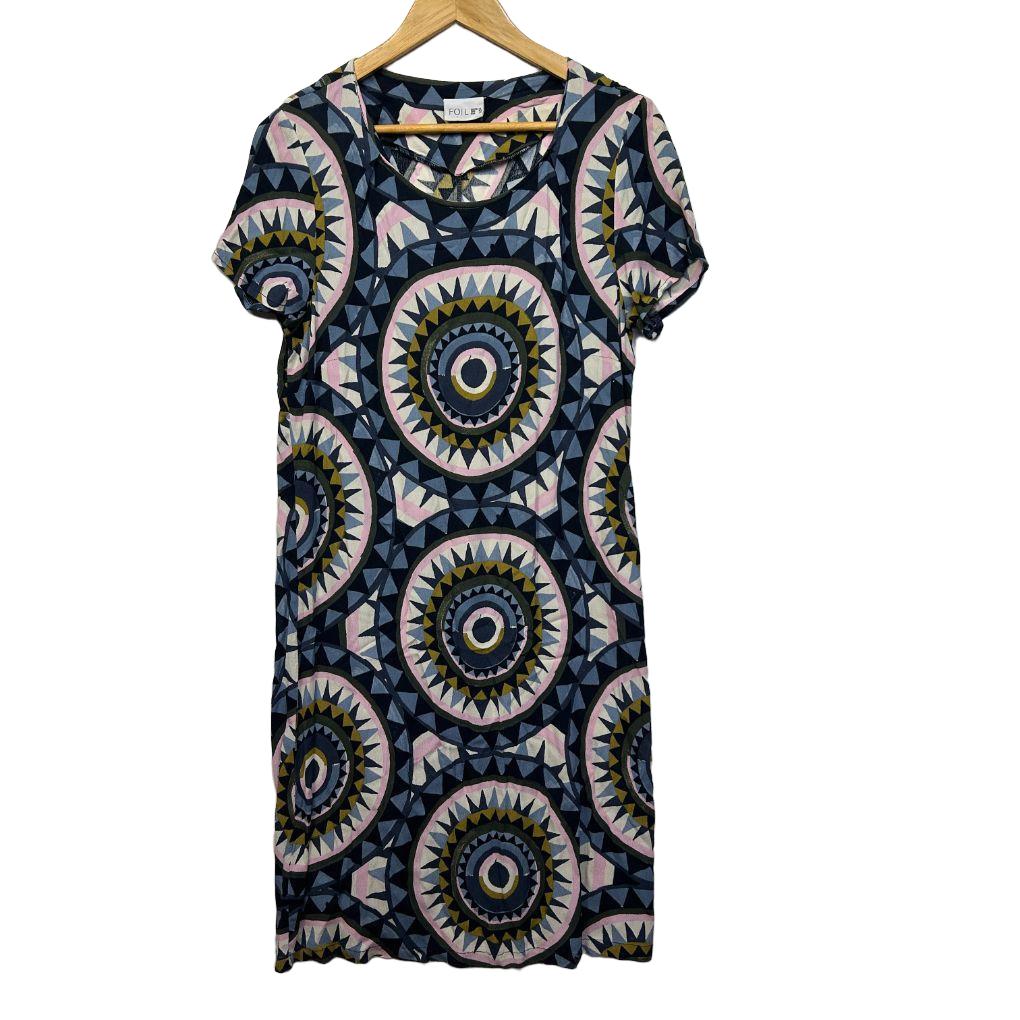 Foil Navy Print Dress - Size 14