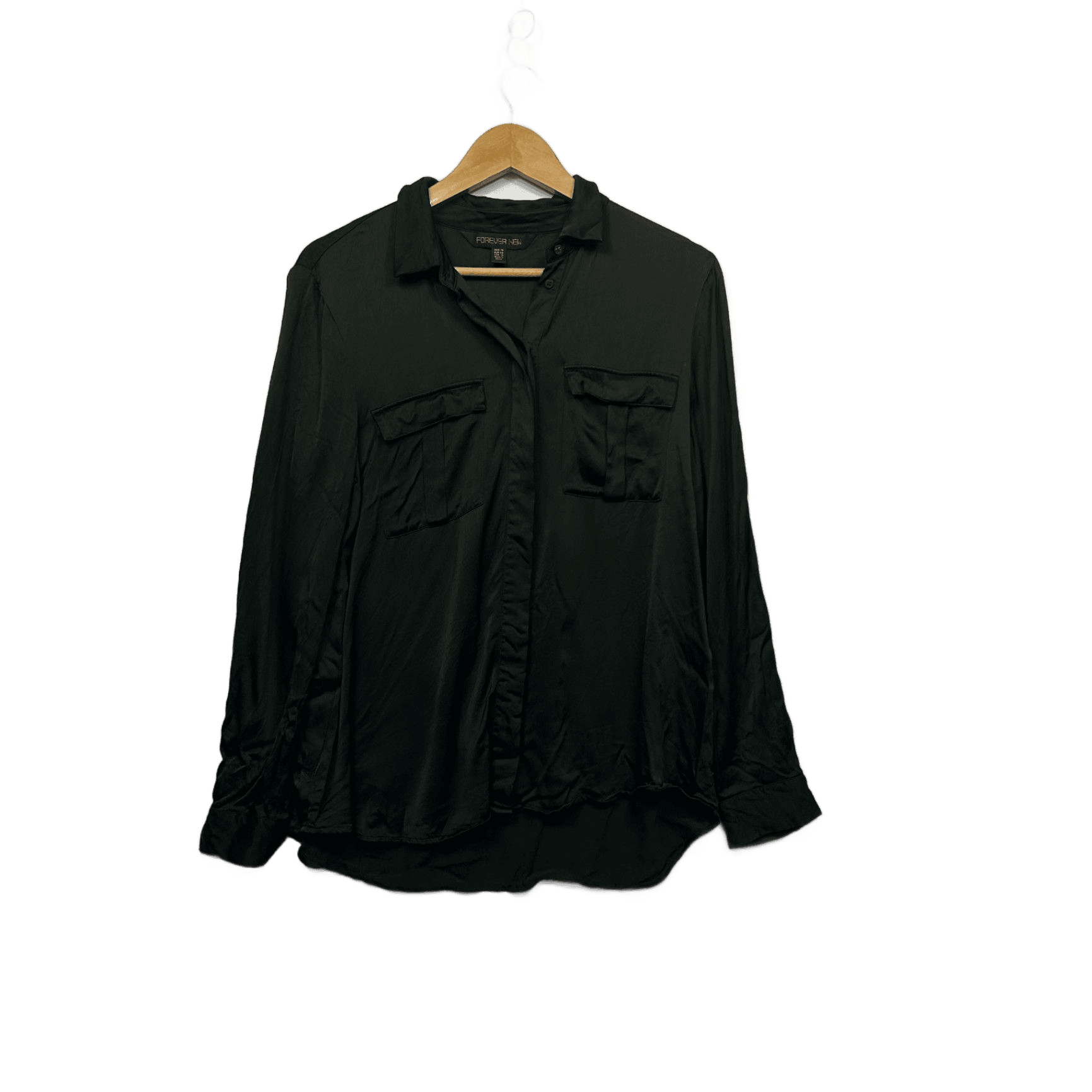 Forever New Olive Green Button Up Top Shirt Size 14 Viscose