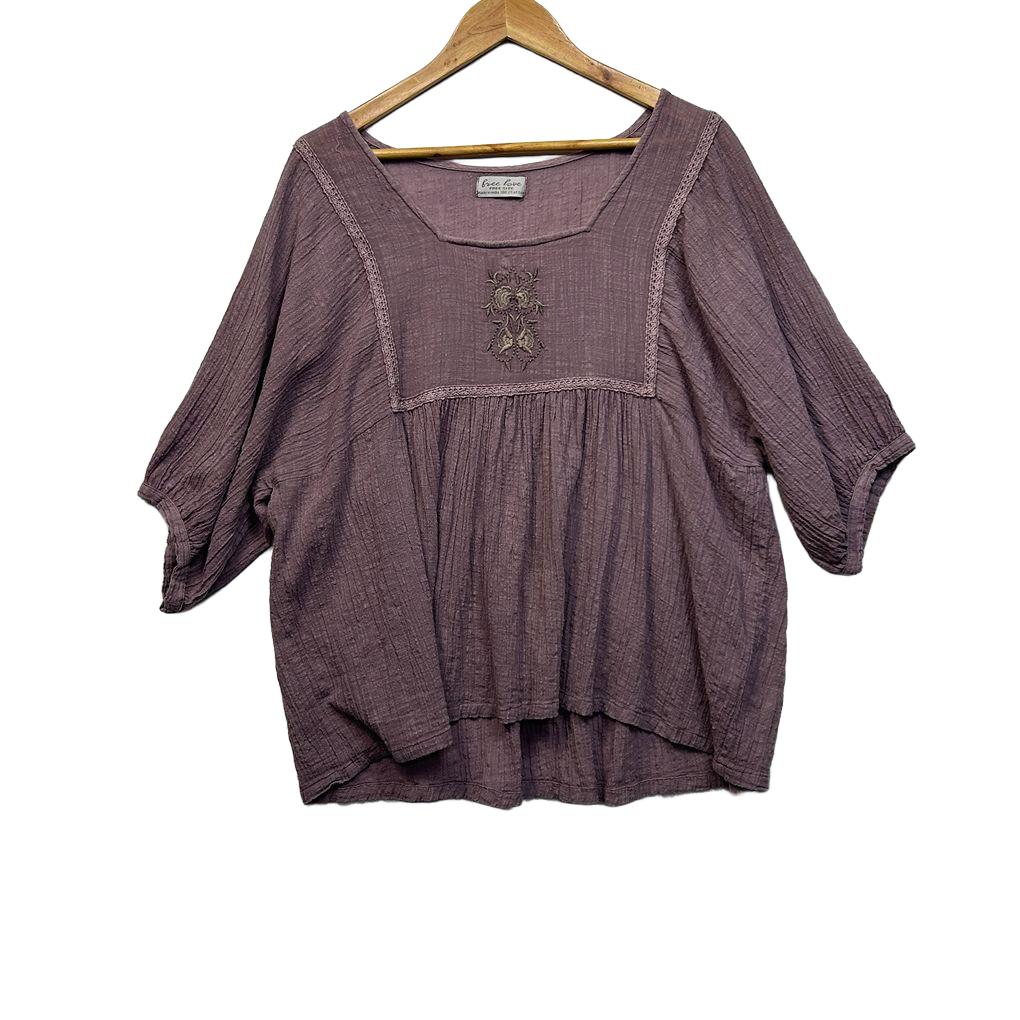 Free Love Tree of Life Mauve Cotton Boho Top - One Size