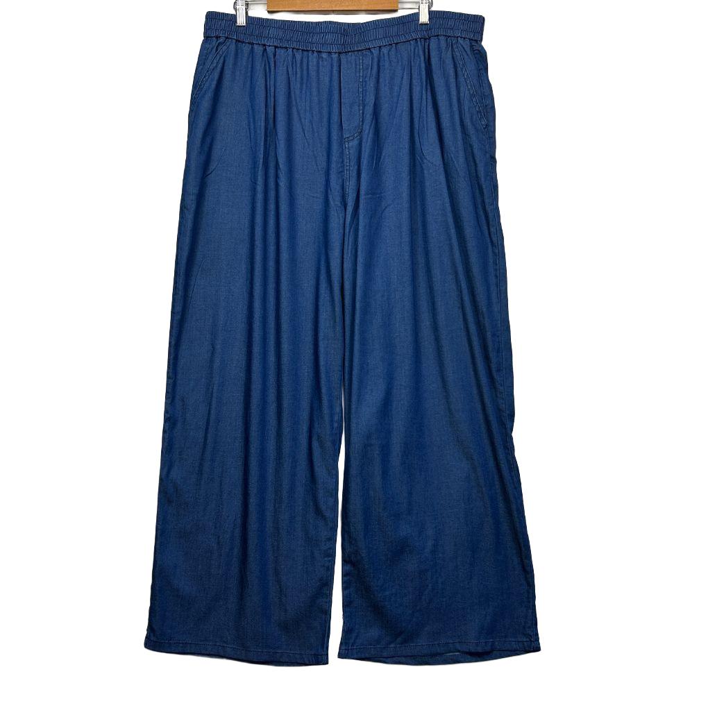 Freez Blue Cotton Chambray Wide Leg Pants - Size 20