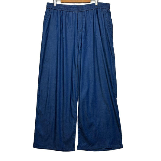 Freez Blue Cotton Chambray Wide Leg Pants - Size 20