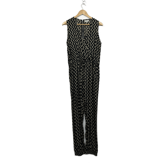Freez Womens Black Beige Zigzag Print Pockets Sleeveless Jumpsuit Large