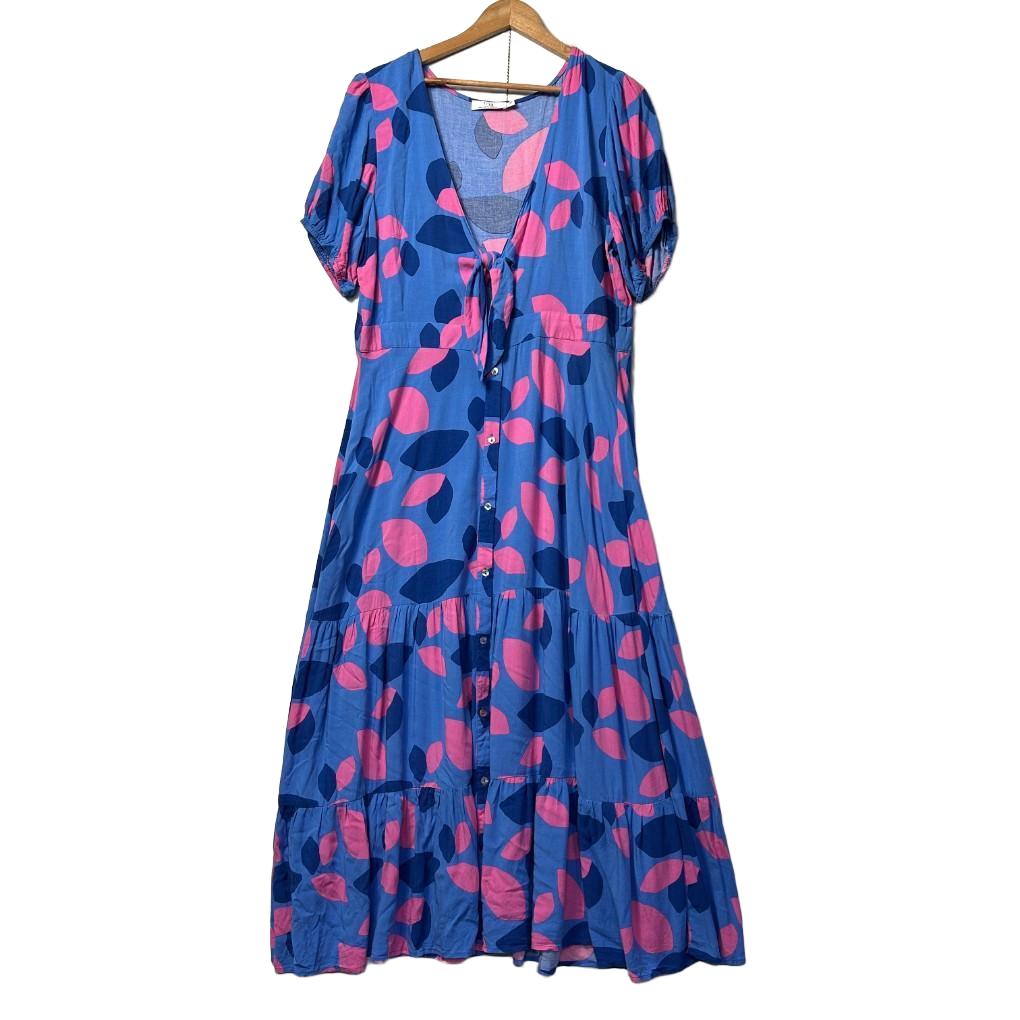 Fria Blue Pink Abstract Maxi Dress - Size 18