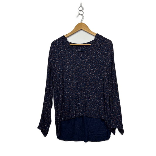 Gap Navy Blue Cotton Long Sleeve Floral Top Blouse Size M