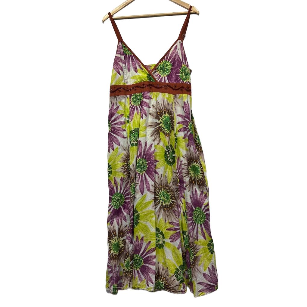 Geisha Girl Multicoloured Floral Cotton Maxi Dress - Size L