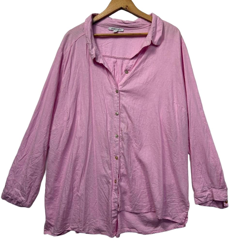 Suzanne Grae Linen Pink Linen Shirt - Size 24