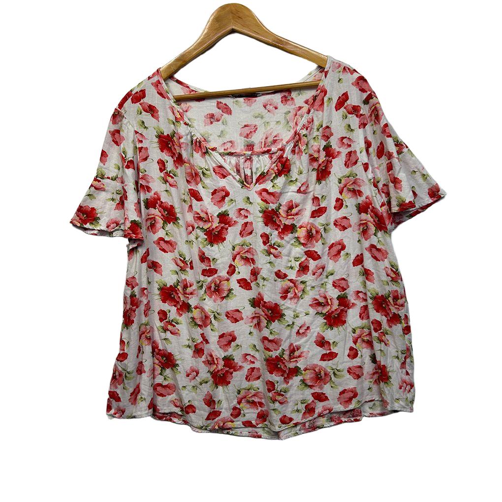 Suzanne Grae Linen White Floral Linen Top - Size 20