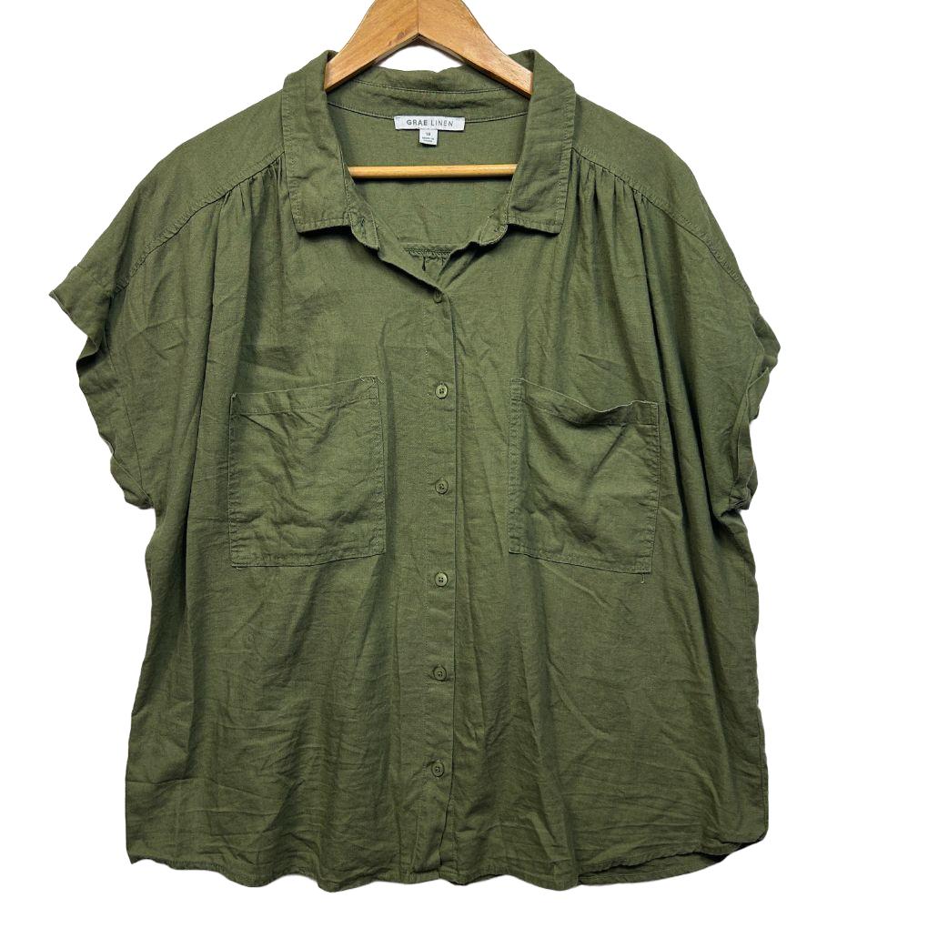 Suzanne Grae Linen Khaki Linen Top - Size 18