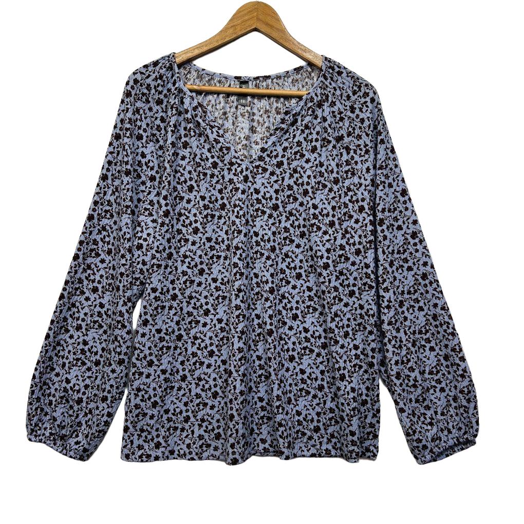 H&H Blue Chocolate Floral Top - Size 18