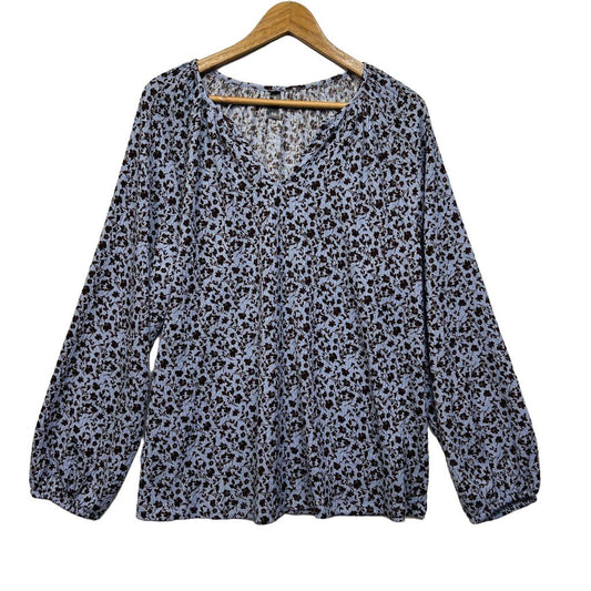 H&H Blue Chocolate Floral Top - Size 18